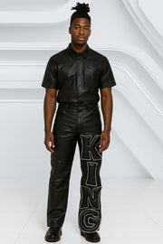 Men’s Bubble Letter Leather Pants