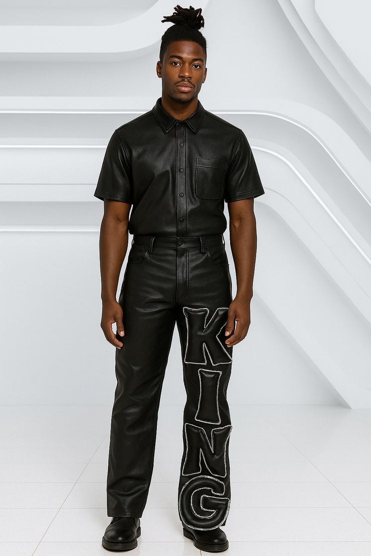 Men’s Bubble Letter Leather Pants